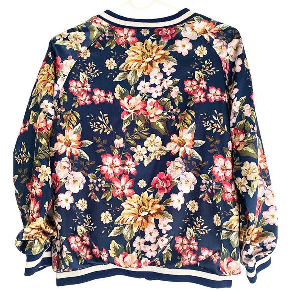 Zara Girls Navy Floral Satin Bomber Jacket [US 11/12] - Picture 8 of 11